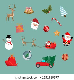 Collection of christmas items elements and decoration, Christmas ornament symbols on green background - Vector illustration.
