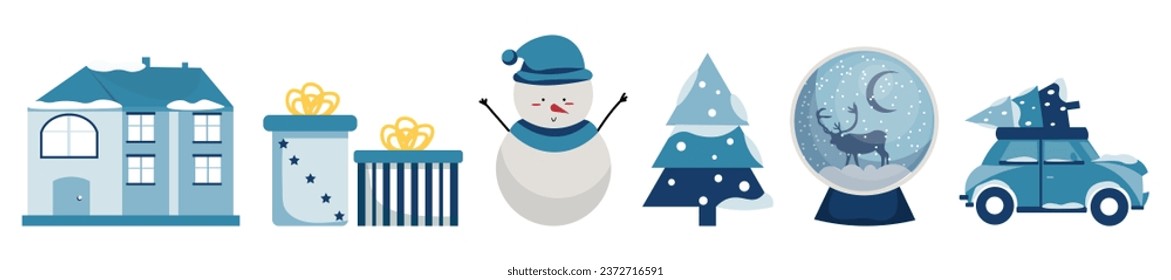 Collection of Christmas items on white background