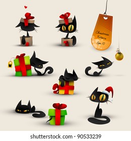 Collection of Christmas Kittens, Cats | EPS10 Vector Set | Layers Organized and Named