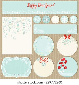 Collection Christmas labels and decorations in vintage style, vector illustration 10 eps.