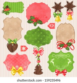 Collection of Christmas labels with holiday symbols and free space for your text, set 1.