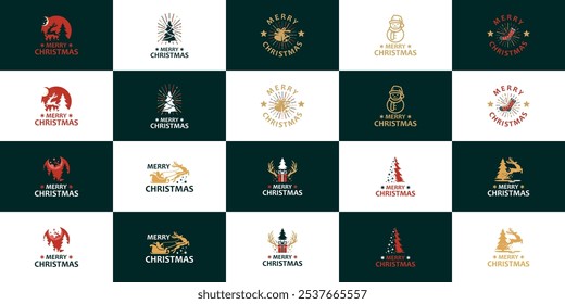 collection of Christmas logo, holiday, celebration, gift, graphic vector illustration.