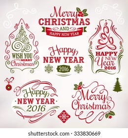 Collection of Christmas and New Year decoration elements and labels