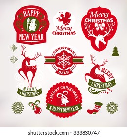 Collection of Christmas and New Year decoration elements and labels