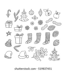 Collection Christmas   New Year hand drawn clipart  Vector holiday design elements for greeting card  invitation  pattern 