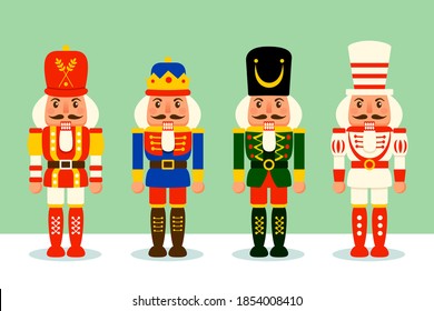 Collection of Christmas Nutcracker toy soldier. A variety of Nutcracker toy soldier for Christmas design. Flat vector concept illustration.