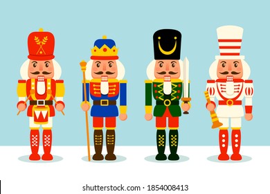 Collection of Christmas Nutcracker toy soldier. A variety of Nutcracker toy soldier for Christmas design. Flat vector concept illustration.