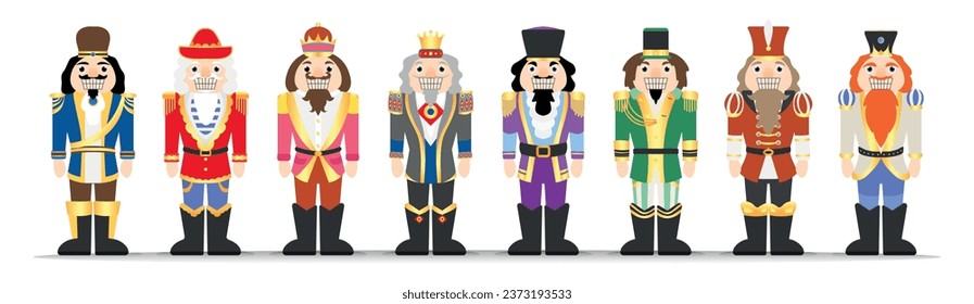 Collection of Christmas nutcrackers on white background