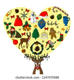 collection of christmas objects and characters isolated on white background
