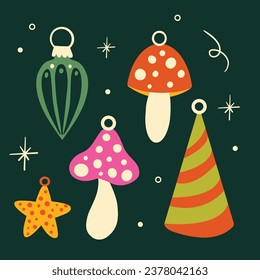 Collection of Christmas ornaments, Christmas baubles vector illustration set, Xmas holiday decorations, Christmas balls
