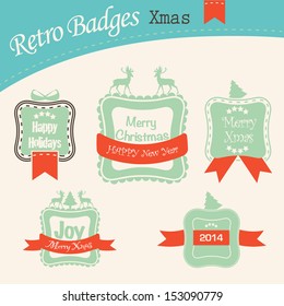 Collection of christmas ornaments and decorative elements, vintage frames, labels, stickers and ribbons