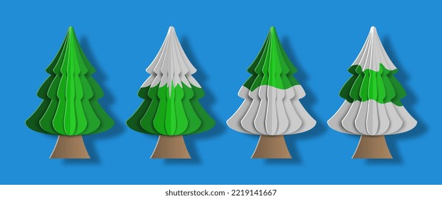 collection of christmas ornaments, set of christmas tree elements, 3d vector illustration in paper cut style