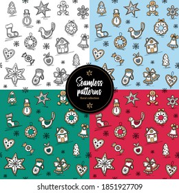 Collection of Christmas patterns with Gingerbreads. Vector illustration for your website or packaging design and fabric. It can be used for wallpaper, pattern fills, textile design, scrapbooking
