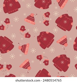 A collection of Christmas patterns. Seamless pattern with Christmas clothes. Vector illustration