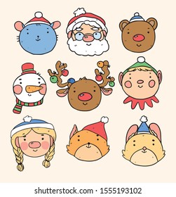 Collection of Christmas people and animals. Made with cute color scheme.