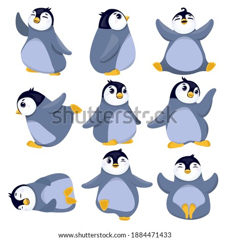 Collection of christmas pinguins, Christmas with watercolor illustration. Snow animals, cartoon penguins isolated on white background. Merry Christmas and New Year. Vector illustration