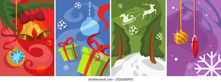 Collection of Christmas posters. Different postcards designs in cartoon style.