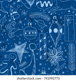 Collection of Christmas related items, drawn in doodle style. Elements for design.