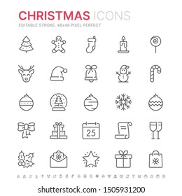 Collection of christmas related line icons.