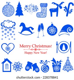 Collection of christmas retro elements isolated on white. Vector Illustration 
