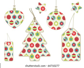 collection of christmas retro pattern tags and decorations