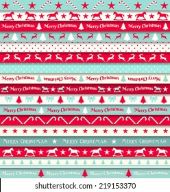 collection of christmas ribbons, red, white and turquoise, vector illustration, eps 10 with transparency