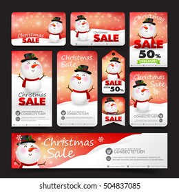 Collection of christmas sale with snowman web tag banner promotion sale discount style vector illustration eps10