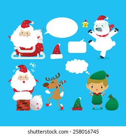 Collection of Christmas Santa Claus, Christmas characters. Santa Claus and Friends, Christmas background. Funny Santa and Reindeer, Funny cartoon character, Vector illustration