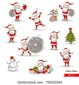 Collection of Christmas Santa Claus. Santa Clauses set. Isolated vector illustrations on white. 