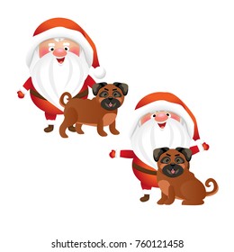 A collection of Christmas Santa Claus with dog pugs. Chinese New Year. Symbol of the year 2018. Cute vector character.