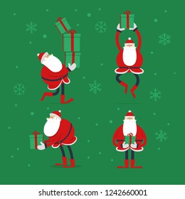 Collection of Christmas Santa Claus, flat cartoon illustrations.
