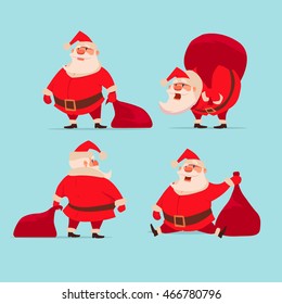 collection of Christmas Santa Claus, funny cartoon character, set, vector illustration