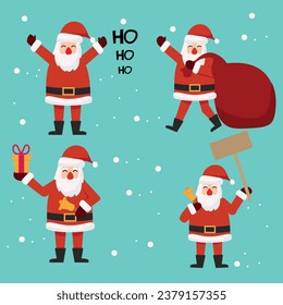 Collection of Christmas Santa Claus. Set of funny cartoon characters Vector illustration isolated