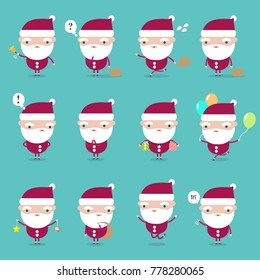 Collection of Christmas Santa Claus. Set 2 of funny cartoon characters and so cute with vector illustration.