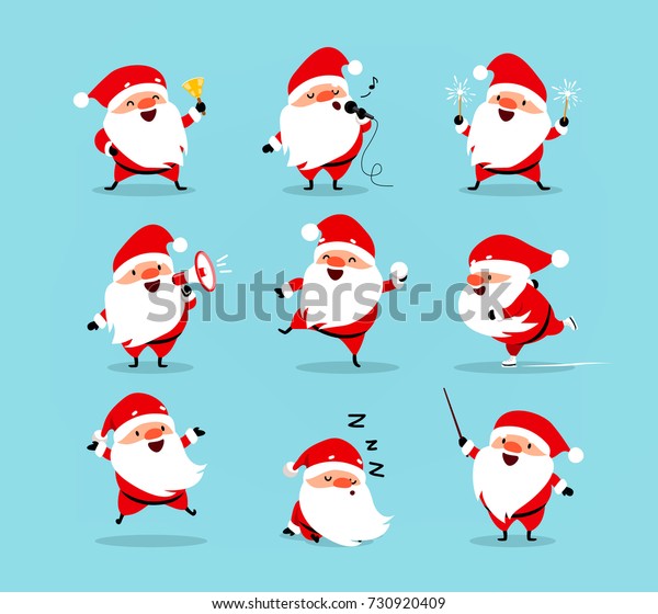 Immagini Divertenti Di Babbo Natale.Immagine Vettoriale Stock 730920409 A Tema Collezione Di Babbo Natale Set Di Royalty Free