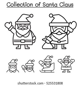 Collection of Christmas Santa Claus in thin line style