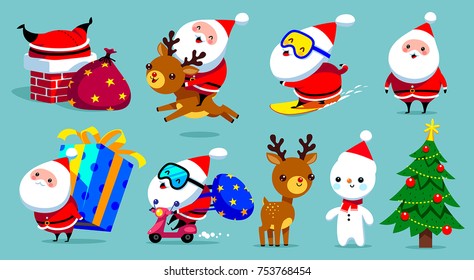 Collection of Christmas Santa Claus. Vector illustration in cartoon style.