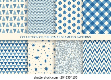 Colección de navidades sin fisuras. Antecedentes de vacaciones azules - diseño vintage. Impresiones de celebración de moda. Puede utilizarse como papel de embalaje, cubiertas, papel pintado, etc.