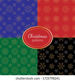 Colección de patrones de Navidad sin fisuras. Elegante adorno de copos de nieve para invitaciones, tarjetas de felicitación, afiches, papel envolvente, embalaje, textil. Ilustración del vector