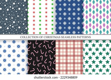 Colección de navidades sin fisuras. Festividades coloridas de un año nuevo sin fin. Impresiones de celebración de moda. Puede utilizarse como papel de embalaje, cubiertas, papel pintado, etc.