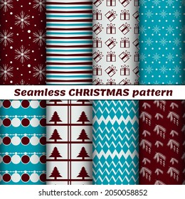 A collection of Christmas seamless patterns. Great for wallpaper, paper, postcards. Vector illustration eps 10.