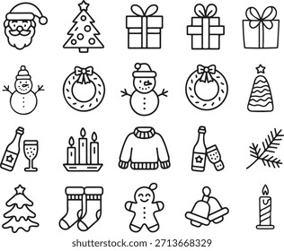 Colección de Navidades sin patrones en el estilo de doodle. Conjunto de iconos dibujados a mano de Navidades. Vector