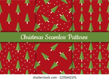 Collection of Christmas Seamless Patterns with trees for greeting cards, wrapping papers etc.