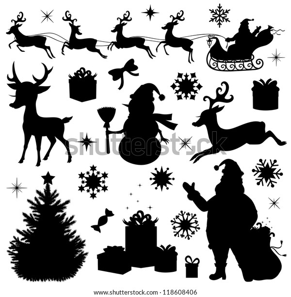 Collection Christmas Silhouettes Stock Vector (Royalty Free) 118608406