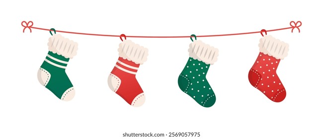 Collection of Christmas socks. Christmas socks. Christmas stocking. Christmas socks vector illustration.