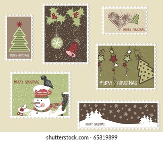 Collection of Christmas stamps, vector