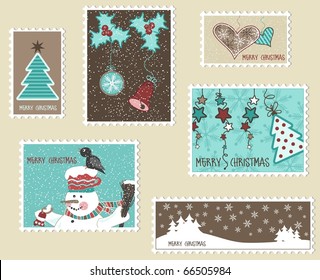 Collection of Christmas stamps, vector