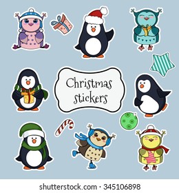 Collection of christmas stickers. Vector illustration for Christmas design. 