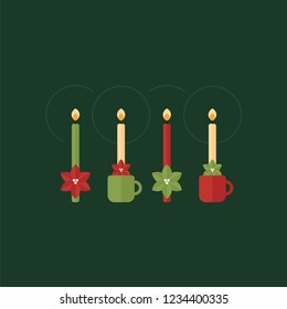 
Collection of Christmas theme candle illustrations. Flat design for holidays celebrations. Colorful background and candles in assorted formats.