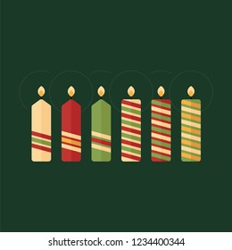 
Collection of Christmas theme candle illustrations. Flat design for holidays celebrations. Colorful background and candles in assorted formats.